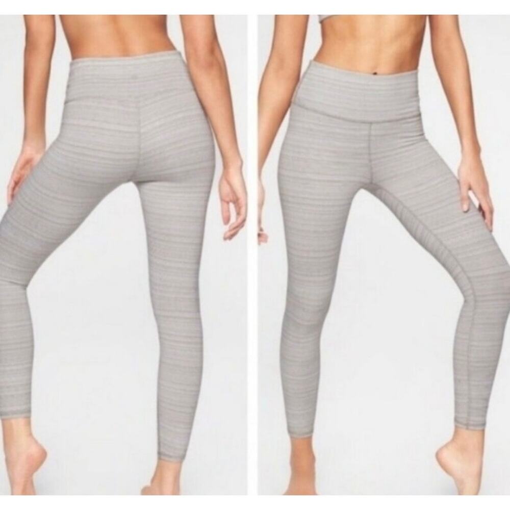 Athleta Tan White High Rise Jacquard Chaturanga 7/8 Leggings Women L